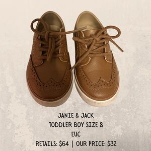 Janie and Jack Brown Wingtip Dress Sneakers – Toddler Size 8– Worn Twice